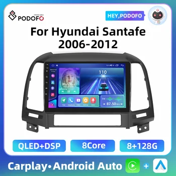 Podofo AI Voice WIFI + 4G Автомобильное Стерео Радио Для Hyundai Santafe 2006-2012 2 Din DSP HD Экран Рулевого Колеса Дистанционный FM-Приемник