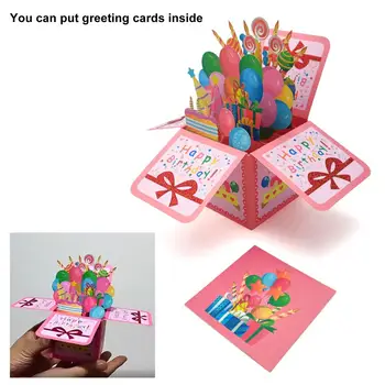 Вырезанная лазером открытка на день рождения, 3D Коробка, открытка на день рождения, милый торт, свеча, воздушный шар, узор для детей, друзей, поздравительная открытка с четким рисунком