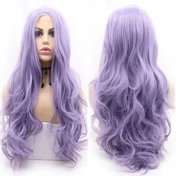 Лавандово-фиолетовые Длинные Свободные волнистые синтетические парики на кружеве 13X4 без клея, высококачественные волосы из термостойких волокон для женского косплея