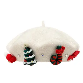 Рождественская шапка-берет для женщин, подарок на Новый год для подруг, мягкий теплый шерстяной берет, осенне-зимние шапки для художников