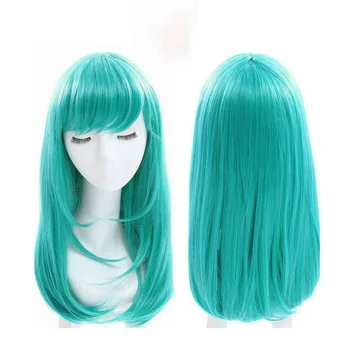 Женский парик с длинной прямой челкой, сине-зеленый парик, женские парики для вечеринок