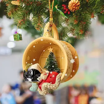 Украшения для рождественской елки, украшения для окон, Праздничные акриловые украшения для собак, украшения для дома, автомобиля, рюкзака, Очаровательные на Рождество