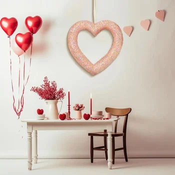Украшения в виде венка на День Святого Валентина, романтическая гирлянда с искусственным бантом в форме сердца на двери для украшения вечеринки в домашней комнате