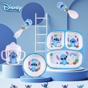 Тарелка для ужина Disney Stitch, Меламиновая Мультяшная Милая Миска, Ложка для посуды, детская тарелка, Решетка, Миска, Забавный подарок на День Рождения для вечеринки