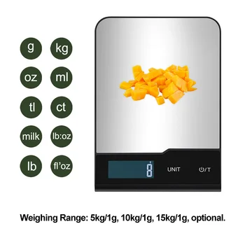 Кухонные весы 15 кг / 1 г, 8 единиц взвешивания, Пищевые кофейные весы, Электронные цифровые весы из нержавеющей стали для приготовления выпечки