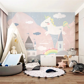 пользовательские мультяшные обои с розовым пони для детской комнаты, настенная роспись комнаты принцессы, обои для Северной Европы, теплые наклейки для спальни девочек