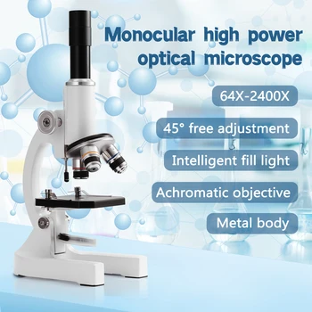 64X-2000X Монокулярный оптический микроскоп Для детей начальной школы Наука Экспериментальная Биология Обучение Рождественский Подарок на День Рождения