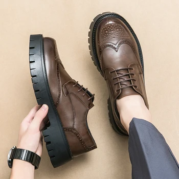 Роскошные брендовые оксфордские туфли с толстой подошвой, обувь на шнуровке, уличная защитная обувь, прочная повседневная обувь, Кожаная высококачественная рабочая обувь