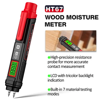 Цифровой измеритель влажности древесины Ht67 с ручкой 0 ~ 58%, тестер влажности древесины, детектор влажности древесины, встроенные 7 режимов тестирования материалов