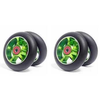 Сменные колеса для скутера 4шт 100 мм с подшипниками, алюминиевые износостойкие полиуретановые детали для скутера, аксессуары для скутеров, зеленый цвет