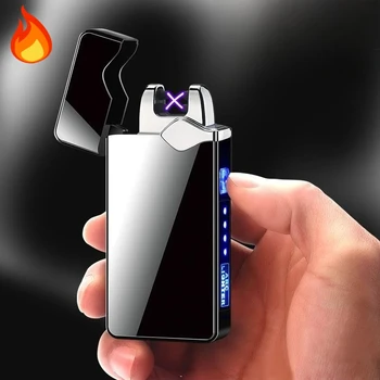 Новая Импульсно-Плазменная Двухдуговая Беспламенная USB-зарядка Портативная Ветрозащитная Металлическая Зажигалка Для кемпинга на открытом воздухе Персонализированные Подарки для мужчин