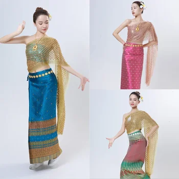 Лето 2023, Таиланд, традиционная фестивальная одежда, фотографии в национальном тайском стиле, женские дорожные костюмы, комплект одежды для танцев, 3 шт.
