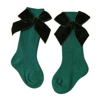 Милые Рождественские Носки для маленьких девочек с бантом и декором, Мягкие чулки, сладкие Длинные носки