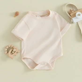 Унисекс для новорожденных Мальчиков и девочек, Однотонный комбинезон с коротким рукавом, Боди, Хлопковая одежда