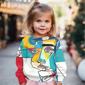Модная осенне-зимняя одежда, женская одежда с 3D принтом, футболка Toddler с круглым вырезом, пуловер для девочек и мальчиков, детские топы с длинными рукавами