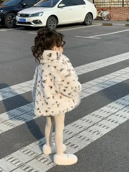 Детская Одежда в Корейском Стиле, Мода 2023 года, Новое Зимнее Пальто с Леопардовым Принтом Для Девочек, Детское Теплое Ватное Пальто из хлопка