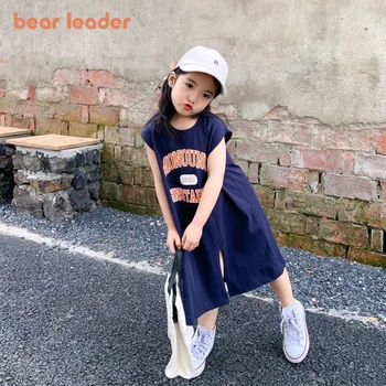 Платье для девочек Bear Leader, новинка лета 2023, Быстросохнущая дышащая юбка-майка средней длины с мультяшным принтом для девочек, одежда для девочек 3-8 лет
