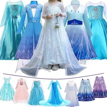 Детский костюм принцессы Снежная королева 2 Эльза наряжается косплеем на Рождество, Новая одежда для вечеринки с белыми блестками, одежда для девочек на День рождения