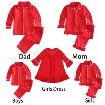 Рождественский Комплект Семейной Одежды Для Родителей и Детей, Осенняя Однотонная Красная Атласная Пижама С Имитацией Шелка, Подходящие Наряды Для Мамы и Детей 2023