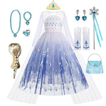 Платье Эльзы для девочки, платье принцессы, Карнавальная одежда, Детские костюмы для косплея, белое сетчатое бальное платье с блестками