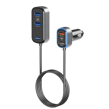 Автомобильное зарядное устройство Super Mini USB C мощностью 75 Вт, автомобильное зарядное устройство USB C, цельнометаллическое автомобильное зарядное устройство с 6 портами (черный)