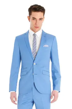 Облегающие Небесно-голубые мужские костюмы на заказ, Повседневные смокинги для жениха, мужские свадебные костюмы Terno Masculino, 2 предмета, куртка + брюки