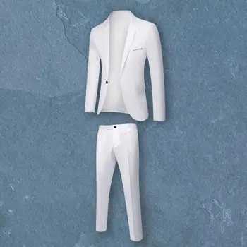 1 Комплект Куртка Брюки Стильный уютный однотонный однотонный приталенный строгий костюм для деловых мужчин, деловой костюм, строгий костюм