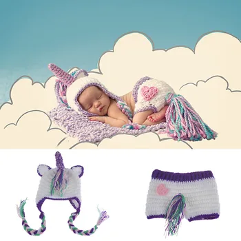 Костюм лошади для новорожденных, связанный крючком, шляпа с длинной косичкой для новорожденных девочек, реквизит для фотосъемки, Аксессуары, одежда, вязаная одежда для младенцев