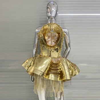 В НАЛИЧИИ Женское сексуальное платье с кристаллами золотого цвета из 2 предметов с открытыми плечами, костюм для выступлений, одежда для сцены высокого качества