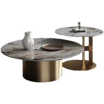 Легкая Роскошная Современная Круглая Каменная плита Размером с Круглый Чайный столик Для гостиной, Небольшой бытовой блок