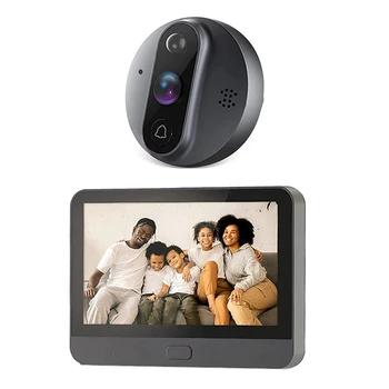 Smart Tuya 1080P Wifi Дверной звонок Камера-глазок Пластиковая 4,3-дюймовая инфракрасная камера PIR FHD для Alexa Google