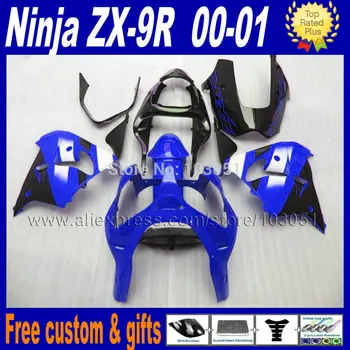 Изготовленные на заказ заводские комплекты дорожных обтекателей мотоциклов для kawasaki ninja ZX 9R 2000 2001 R 00 01, сине-черные детали обтекателей кузова