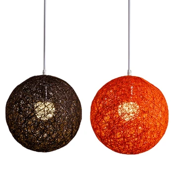 2 кофейных / оранжевых шарика из бамбука, ротанга и пеньки, люстра индивидуального творчества, сферический абажур из ротанга