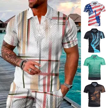 Новая мужская летняя модная повседневная рубашка поло с 3D принтом, Повседневные короткие рукава, Тонкая мягкая футболка, Пляжная мужская одежда