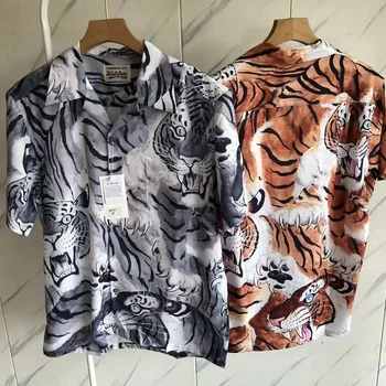 Мода 23SS
 Гавайская рубашка WACKO MARIA, мужская и женская Верхняя версия, пляжная повседневная рубашка с лацканами с рисунком тигра, короткий рукав