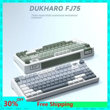 Беспроводная Трехрежимная механическая клавиатура серии DUKHARO-FJ75 Aurora с возможностью индивидуальной горячей замены Клавиатуры с одной ручкой с подсветкой RGB