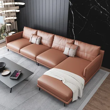 Дизайн в новом стиле 2023 года Минималистичная комбинация кожаных диванов Скандинавская Простая гостиная Маленькая В итальянском стиле Легкая Экстравагантность