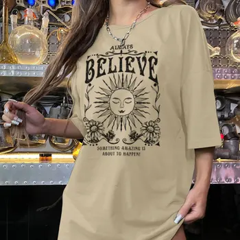 Винтажная футболка Mystic Celestial, футболки в стиле ретро, Boho Positive Vibes, Женские футболки с ведьмой оверсайз, Модные топы с рисунком хиппи