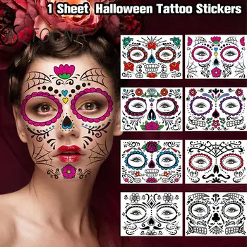 Новые наклейки с татуировками на Хэллоуин, забавные татуировки на лице, Креативный Ужасный Временный макияж, наклейки для лица с танцами и Духом смерти