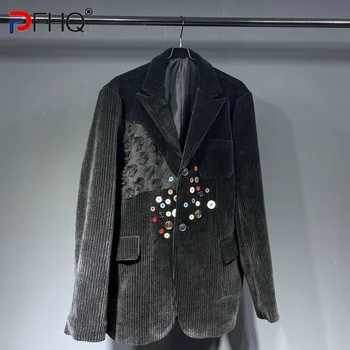 PFHQ 2023 Модный элегантный мужской костюм из сплайсинга, куртки, вельветовый утолщенный блейзер из синели, высококачественное стильное пальто, Бесплатная доставка
