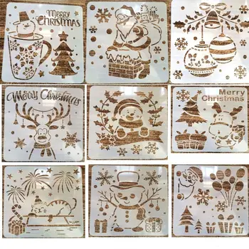 Трафарет в рождественском стиле, шаблон для рисования распылением, Милый Снеговик, Санта-Клаус, Декор для стен, окон, пола, Инструмент для рисования Граффити