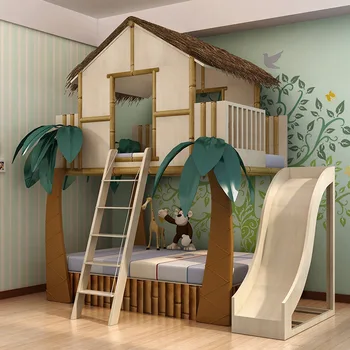 Кровать для второго ребенка в детской комнате из массива дерева для мальчиков и девочек тематический отель детская кровать домик на дереве двухъярусная кровать-горка