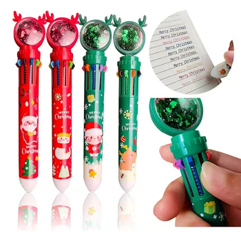 Рождественские шариковые ручки 10 цветов, выдвижная шариковая ручка нажимного типа, 1 шт. многоцветный маркер, рождественские подарки
