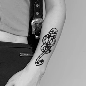Наклейка с татуировкой в виде змеиной палочки Волан-де-Морта, пожирателя смерти, темно-черная персонализированная наклейка с татуировкой на руке