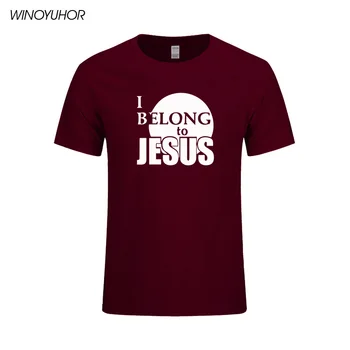 Я принадлежу Иисусу Футболки с забавным принтом Хлопковые мужские футболки с коротким рукавом Религия Христа Католические христианские топы Футболки Homme
