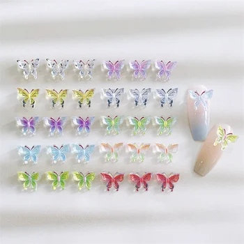 10шт Корейских Ледяных Прозрачных бабочек для нейл-арта, 3D Мультяшные стразы, украшения из смолы, украшения для ногтей, аксессуары для каваи своими руками