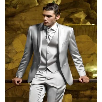Мужской элегантный Костюм-тройка, Атласный Модный Праздничный Однобортный Однобортный Однобортный Дизайн, Мужские Костюмы для Свадебной одежды