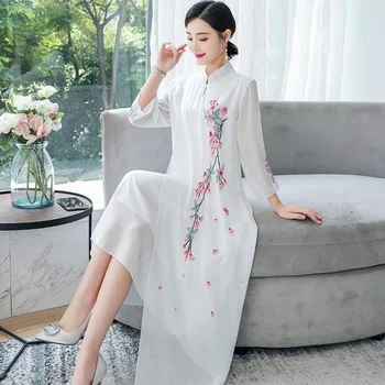Восточное платье Китайское Традиционное Кружевное Вечернее Платье Чонсам Qipao Dress Древнее Традиционное Элегантное Вечернее Платье Qipao V3114