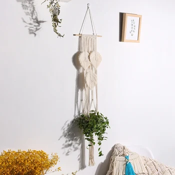 Настенная корзина Макраме, вешалка для растений, украшения для балкона, настенный горшок для растений, подвесной декор для дома в стиле бохо