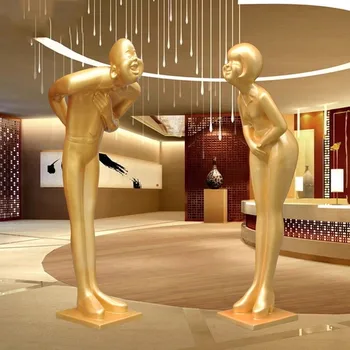 Привлечение богатства, приветствие гостей, скульптуры, изгиб, поклон, приветствие декоративного декора из армированного стекловолокном пластика для отеля KTV